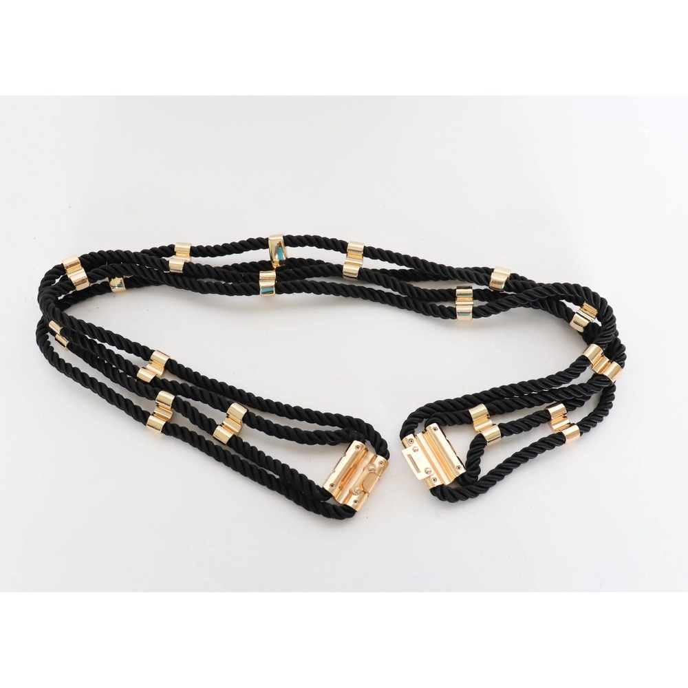 ZARA Black Twisted Rope Waist Belt Gold Tone Magnetic Clasp One Size NWT